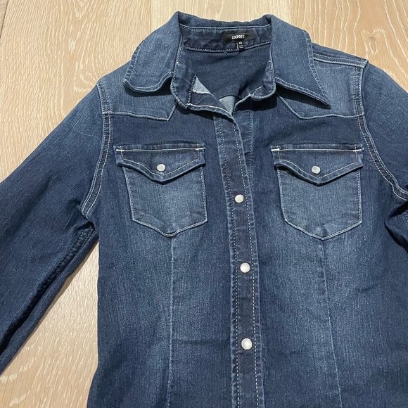 Express Dark Denim Chambray pearl snap button down - Picture 2 of 3